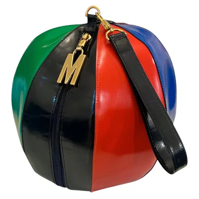 Pre-owned Moschino Vintage Beach Ball Leather Wristlet Bag In Black