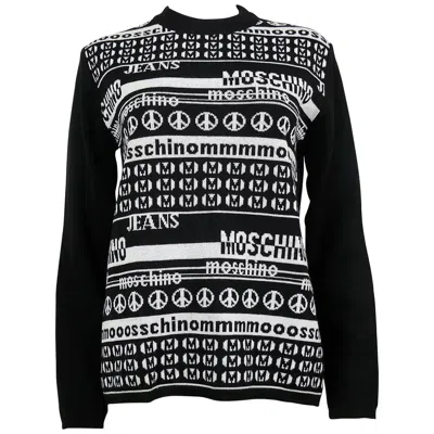 Pre-owned Moschino Vintage Black And White Computer Screen Wool Light Sweater Size M
