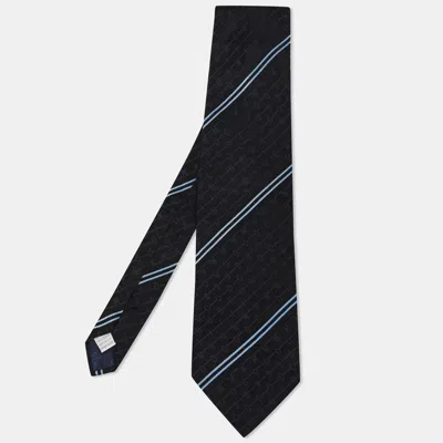 Moschino Vintage Black Diagonal Stripe Logo Patterned Silk Traditional Tie In Pink