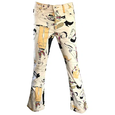Pre-owned Moschino Vintage Flare Leg Novelty Print Size 26 Trousers Jeans, 1990s In Sand