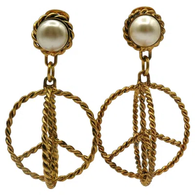 Pre-owned Moschino Vintage Gold Tone Peace Dangling Earrings In Multi