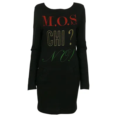 Pre-owned Moschino Vintage Graphic Print "m.o.s. Chi? No!" Mini Dress Us Size 12 In Black