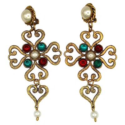 Pre-owned Moschino Vintage Heart Dangling Earrings In Multi