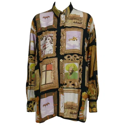 Pre-owned Moschino Vintage Iconic 90s Frame Art Gallery Shirt Size L In Brown