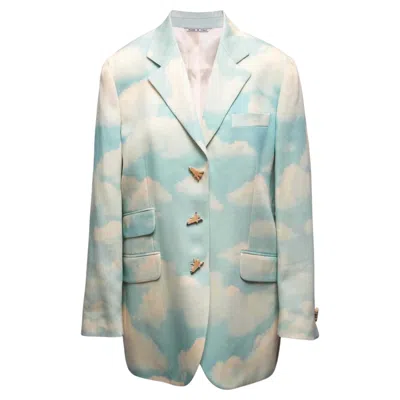 Pre-owned Moschino Vintage Light Blue & Cream  90s Cloud Print Wool Blazer Size It 46 In White
