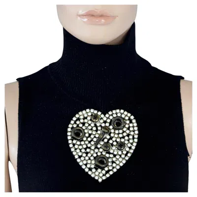 Pre-owned Moschino Vintage Massive  Heart Rhinestone Bolts And Screw Novelty Brooch In Multi
