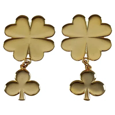 Pre-owned Moschino Vintage Massive  Lucky Four Leaf Clover And Shamrock Dangling Earrings In Multi
