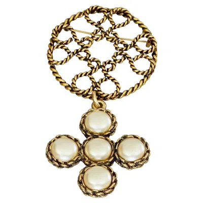 Pre-owned Moschino Vintage Massive  Torsade Pearl Cross Novelty Brooch In Multi