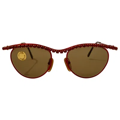 Pre-owned Moschino Vintage  1990s Red Metal And Rhinestone Sunglasses By Persol