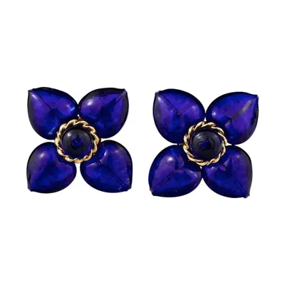 Pre-owned Moschino Vintage  Blue Glass Flower Earrings