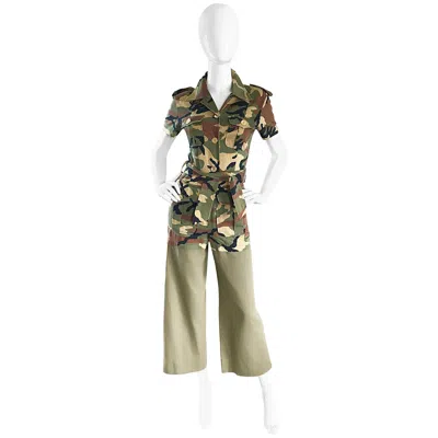 Pre-owned Moschino Vintage  Camouflage 1990s Belted 90s Rare Safari Cargo Jumpsuit Romper In Brown