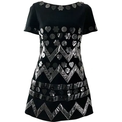 Pre-owned Moschino Vintage  Cheap & Chic 90s Does 60s Black Velvet Plastic Mod Mini Dress