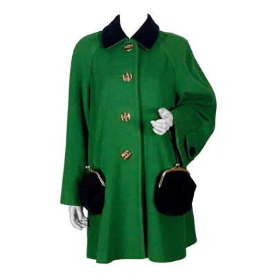 Pre-owned Moschino Vintage  Cheap And Chic Purse Kiss Lock Pocket Swing Coat In Green