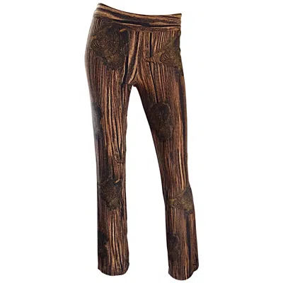 Pre-owned Moschino Vintage  Couture Tree Bark + Hearts 1990s Novelty Flared Hem Trousers In Black