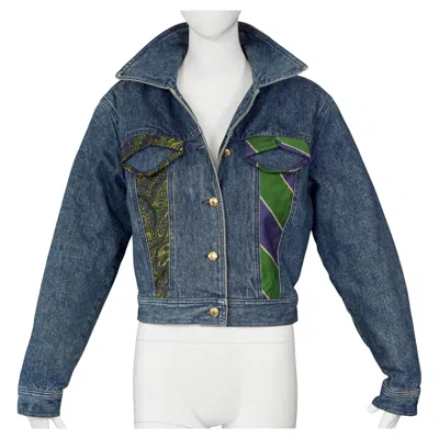 Pre-owned Moschino Vintage  Jeans Necktie Applique Novelty Cropped Denim Jacket In Black