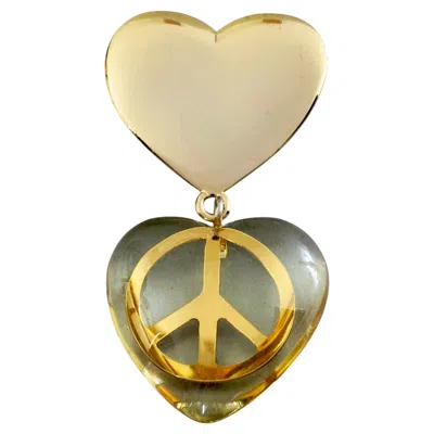 Pre-owned Moschino Vintage  Lucite Heart Peace Sign Novelty Brooch In Multi