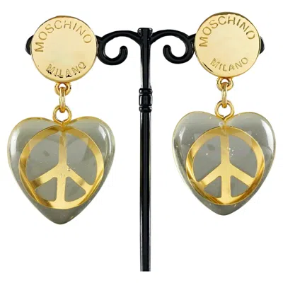 Pre-owned Moschino Vintage  Lucite Heart Peace Sign Novelty Dangling Earrings In Multi