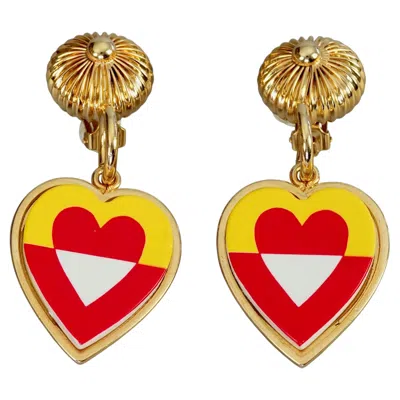 Pre-owned Moschino Vintage  Mondrian Heart Novelty Dangling Earrings In Multi
