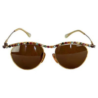 Pre-owned Moschino Vintage  Multicolour Rhinestones Novelty Sunglasses In Brown