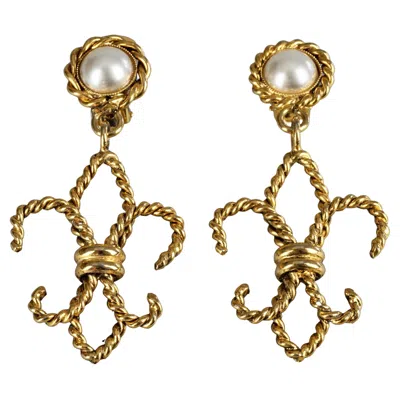 Pre-owned Moschino Vintage  Pearl Fleur De Lys Torsade Novelty Dangling Earrings In Multi