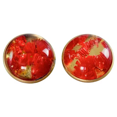 Pre-owned Moschino Vintage  Swirl Embedded Resin Dome Earrings In Multi