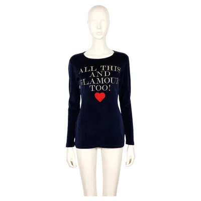 Pre-owned Moschino Vintage Navy Blue Velvet 'all This And Glamour Too' Slogan Top Size M