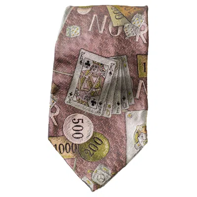 Pre-owned Moschino Vintage Silk Tie With Playing Cards By  In Brown