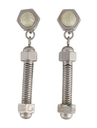 Pre-owned Moschino Vintage Stone 'nut & Bolt' Clip-on Drop Earrings In Multi