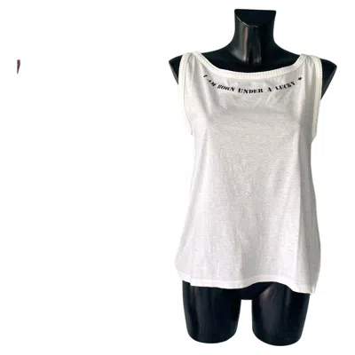 Pre-owned Moschino Vintage White Tank Top - Bold Graphic 'born Under A Lucky Star' - Size