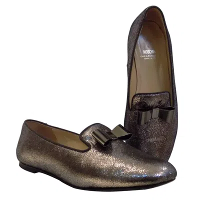 Pre-owned Moschino Vintage Women's Glitter Loafer Shoes, Italy, 21st Century In Black