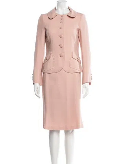 Pre-owned Moschino Virgin Wool Bow Accents Skirt Suit In Pink