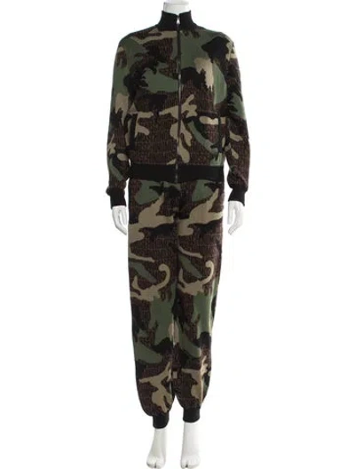 Pre-owned Moschino Virgin Wool Camouflage Print Pant Set In Green