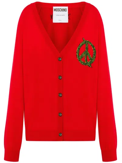 Moschino Virgin Wool Cardigan In Red