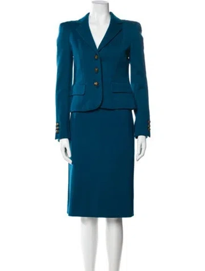 Pre-owned Moschino Virgin Wool Chain-link Accents Skirt Suit In Blue