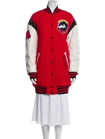 Pre-owned Moschino Virgin Wool Colorblock Pattern Bomber Jacket In Red