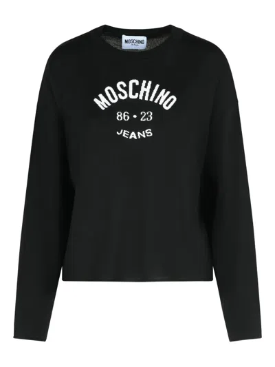 Moschino Virgin-wool Crew-neck Sweater In Black