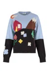 Moschino Ribbed Crew Neck Knitwear With Long Sleeves In Blue