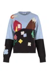 Moschino Ribbed Crew Neck Knitwear With Long Sleeves In Multi