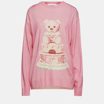 Pre-owned Moschino Virgin Wool Crew Neck Sweater S In Pink