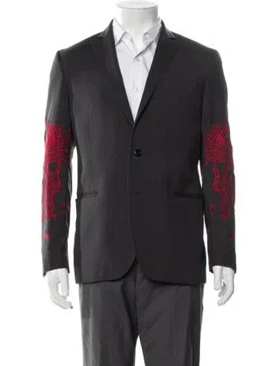 Pre-owned Moschino Virgin Wool Embroidered Accent Blazer In Gray