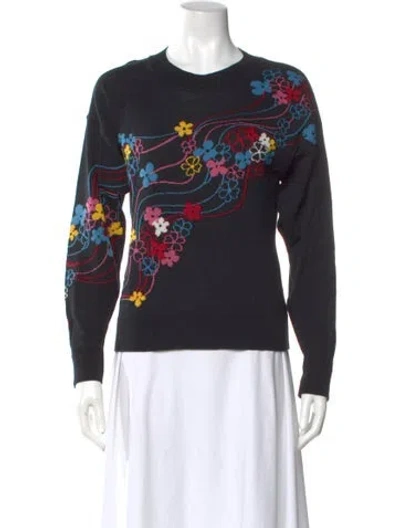 Pre-owned Moschino Virgin Wool Floral Print Sweater In Black