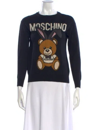 Pre-owned Moschino Virgin Wool Graphic Print Sweater In Black