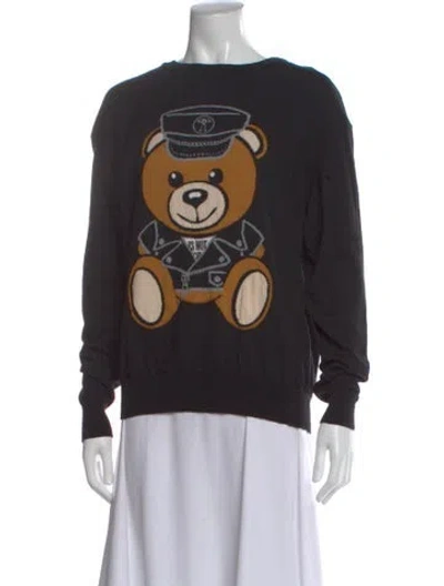 Pre-owned Moschino Virgin Wool Graphic Print Sweater In Black