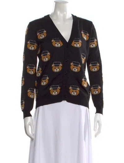 Pre-owned Moschino Virgin Wool Graphic Print Sweater In Black