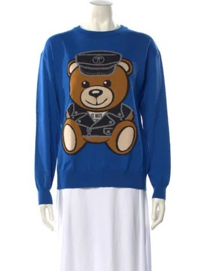 Pre-owned Moschino Virgin Wool Graphic Print Sweater In Blue