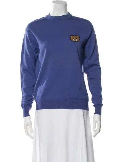 Pre-owned Moschino Virgin Wool Graphic Print Sweater In Blue