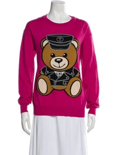 Pre-owned Moschino Virgin Wool Graphic Print Sweater In Pink