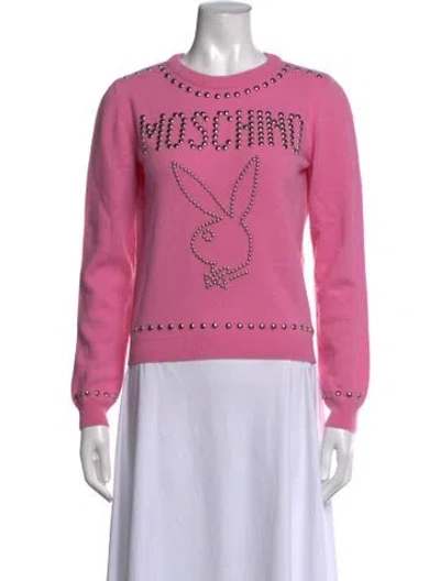 Pre-owned Moschino Virgin Wool Graphic Print Sweater In Pink