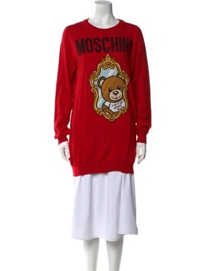 Pre-owned Moschino Virgin Wool Graphic Print Sweater In Red