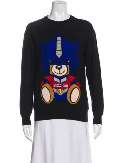 Pre-owned Moschino Virgin Wool Graphic Print Sweatshirt In Black